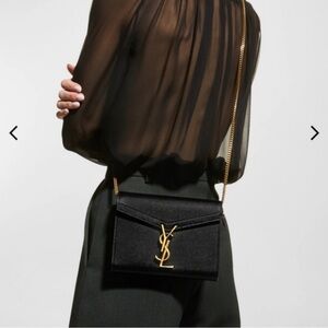 Saint Laurent Black Leather Wallet on Chain